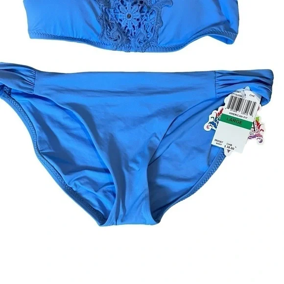 Becca by Rebecca Virtue 2 Piece Crochet Halter Top Swimsuit Sz. NWT  Sz. L - Picture 2 of 13